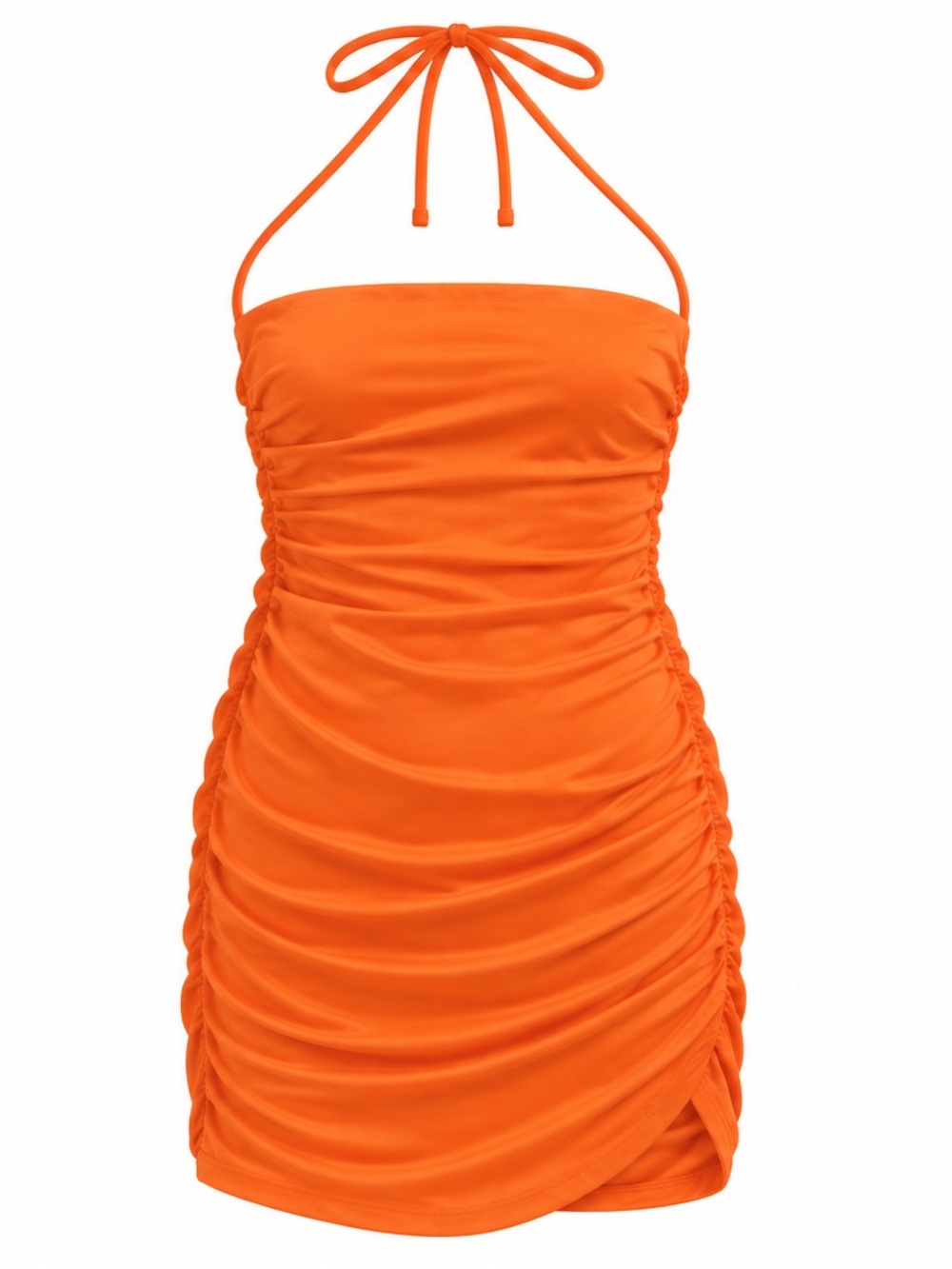 Orange Ruched Mini Dress